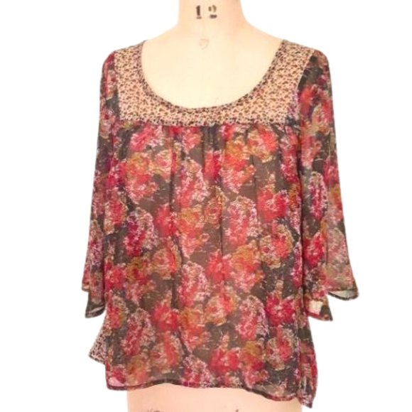 Urban Outfitters flowy Staring at Stars colorful bell sleeve tunic top - Picture 1 of 12